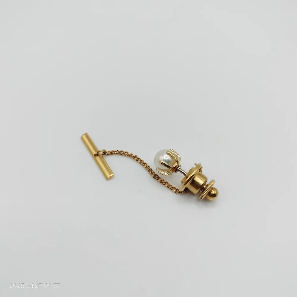 Vintage Golden Pearl Tie Tack 1960s Pin Men's Suit Formal Classic Luxury